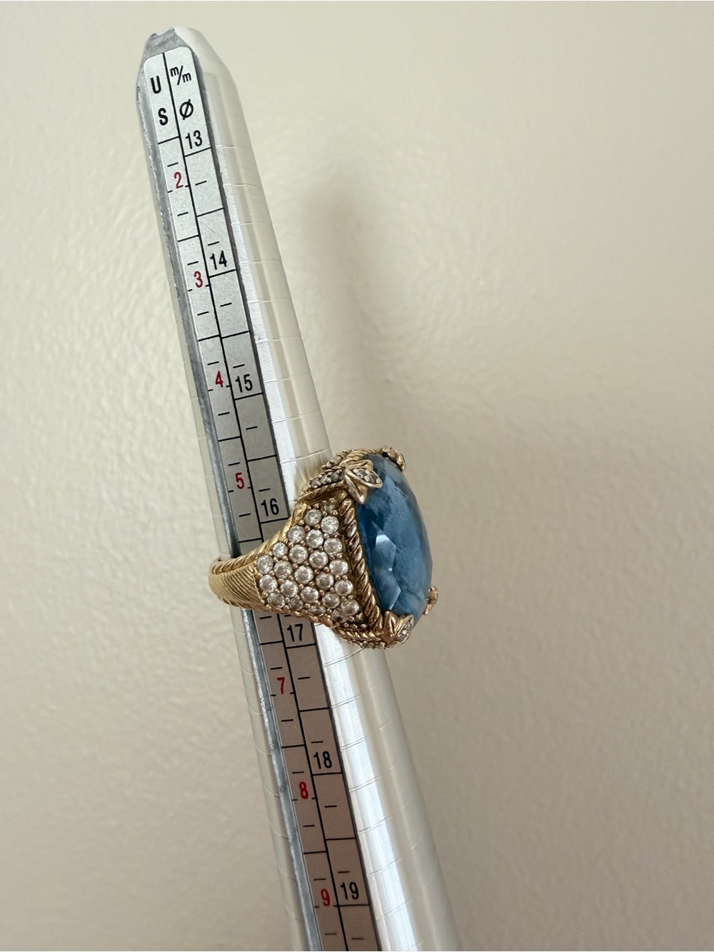 RARE Judith Ripka 925 Gold-Tone Ring with Deep Blue Cabochon and Pavé Accents - Picture 2 of 11